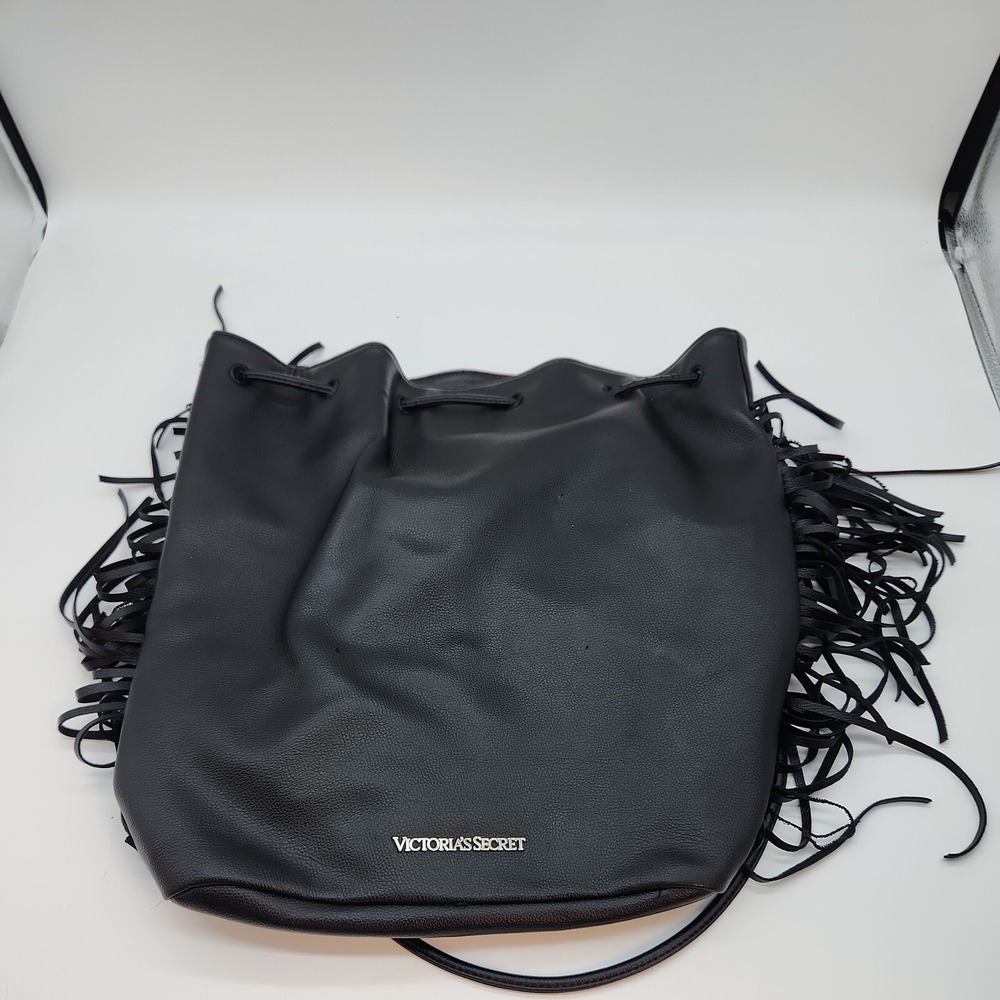 Victoria's Secret Fringe Tassel Black Backpack Purse Shoulder Bag Weekender